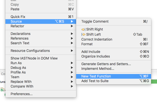 New Test Function Source Menu